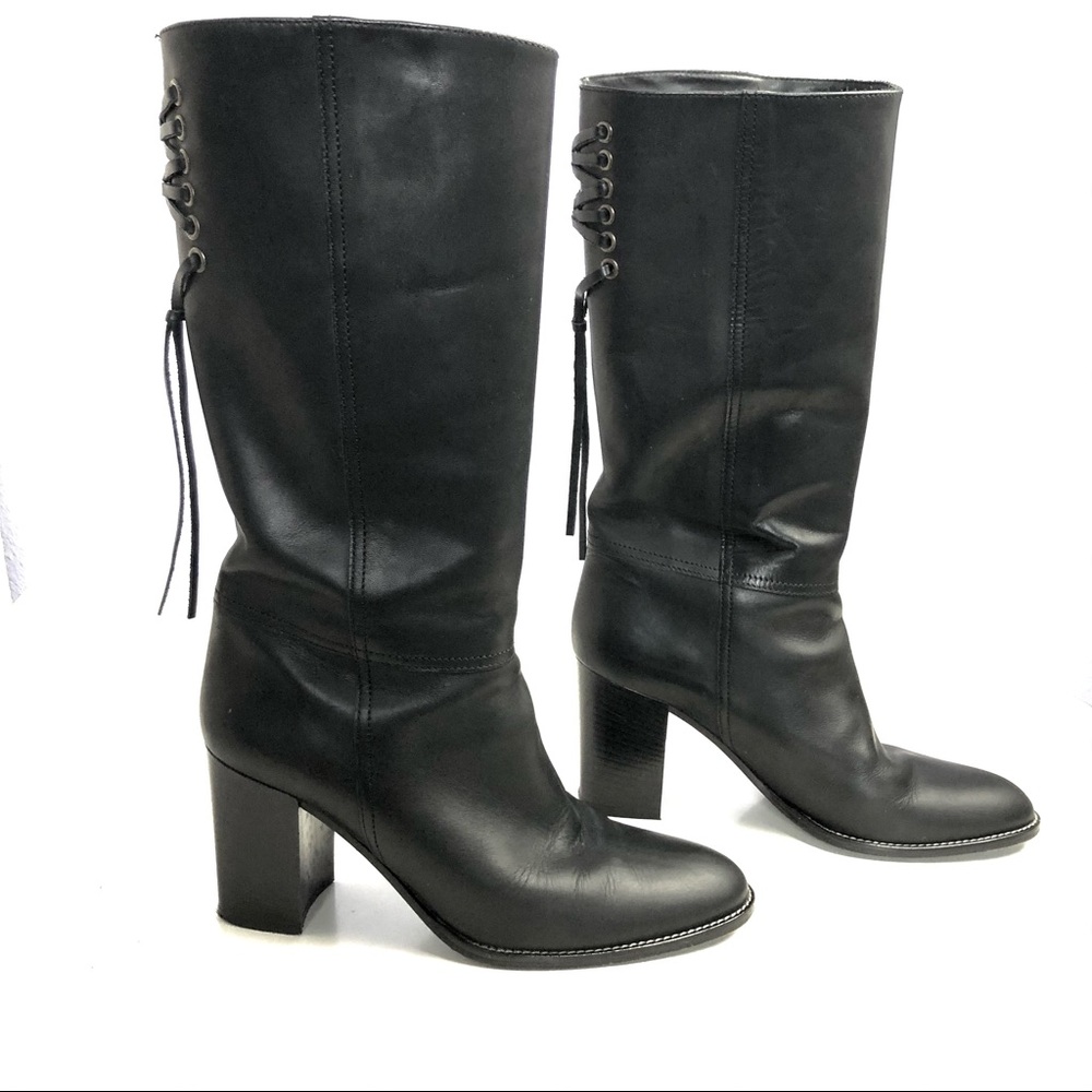 9 (fits 9.5) COACH “Coty” Tall Black Leather Boots
